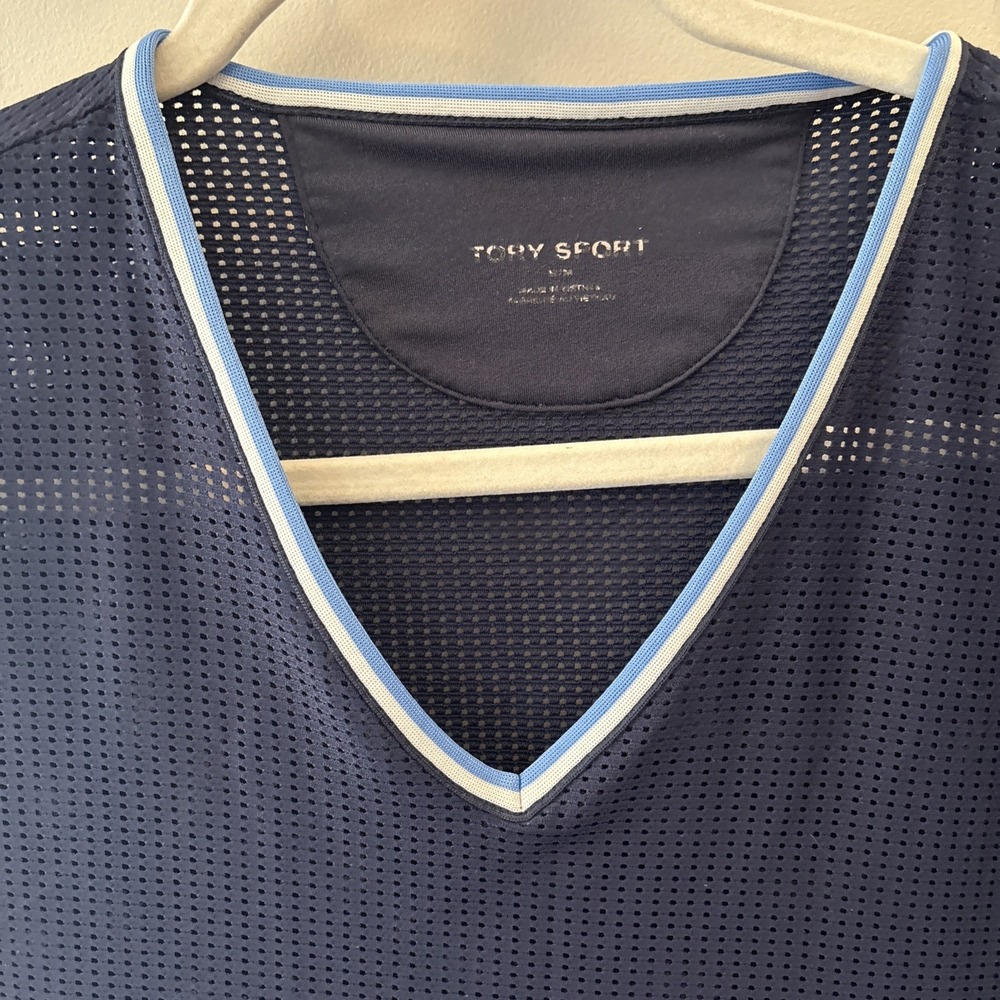 Tory Burch Sport Navy Blue Fitted Mesh Top‎ Medium Luxury Sportswear - Picture 3 of 5
